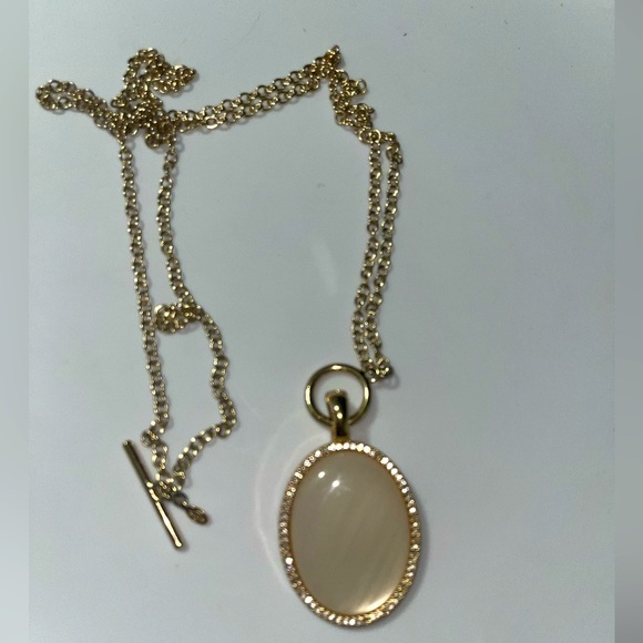 18" Premier Designs Necklace, Resembles Mother Of Pearl With Rhinestones Pendant - Picture 5 of 7